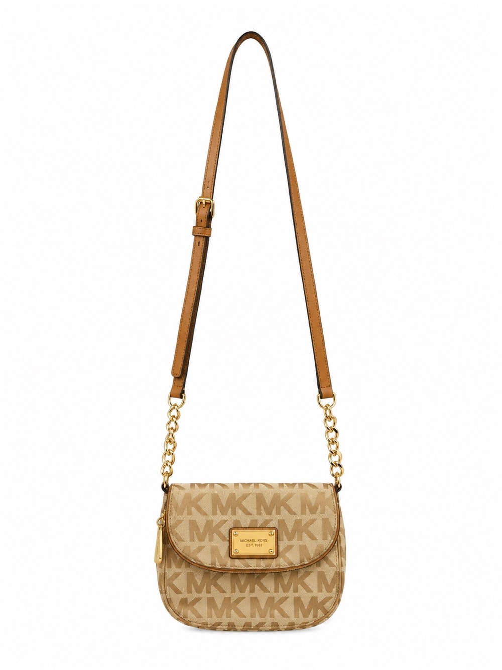 Michael Kors Tan Logo Jacquard Crossbody with Gold Hardware - Picture 2 of 8